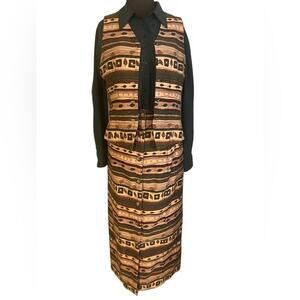 Vtg Southwestern Silk Blouse Vest Skirt Coord Set 12 Western Artsy Earthy Desert